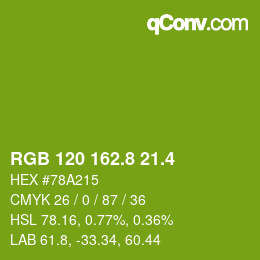 カラーコード: RGB 120 162.8 21.4 | qconv.com