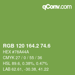 カラーコード: RGB 120 164.2 74.6 | qconv.com