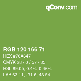 Color code: RGB 120 166 71 | qconv.com