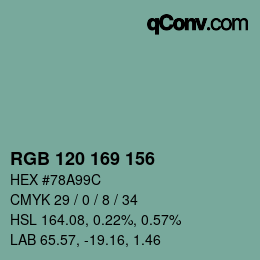 カラーコード: RGB 120 169 156 | qconv.com