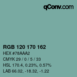 Color code: RGB 120 170 162 | qconv.com