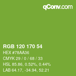 Color code: RGB 120 170 54 | qconv.com