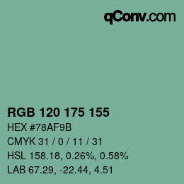 カラーコード: RGB 120 175 155 | qconv.com