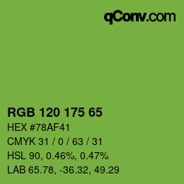 Color code: RGB 120 175 65 | qconv.com