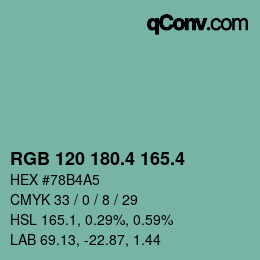 カラーコード: RGB 120 180.4 165.4 | qconv.com