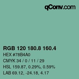 カラーコード: RGB 120 180.8 160.4 | qconv.com