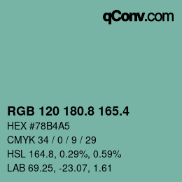 カラーコード: RGB 120 180.8 165.4 | qconv.com