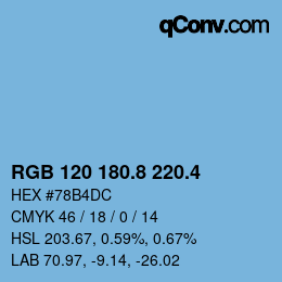 カラーコード: RGB 120 180.8 220.4 | qconv.com