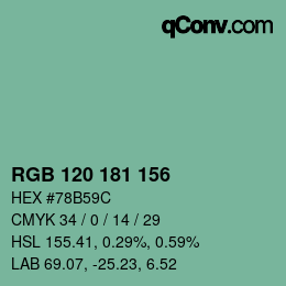 カラーコード: RGB 120 181 156 | qconv.com