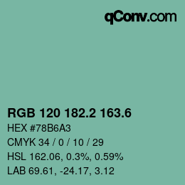 カラーコード: RGB 120 182.2 163.6 | qconv.com