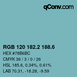カラーコード: RGB 120 182.2 188.6 | qconv.com