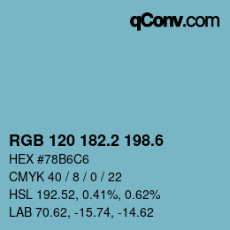 カラーコード: RGB 120 182.2 198.6 | qconv.com