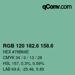 カラーコード: RGB 120 182.6 158.6 | qconv.com