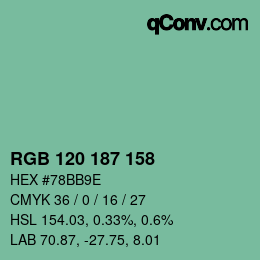 カラーコード: RGB 120 187 158 | qconv.com