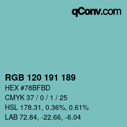 カラーコード: RGB 120 191 189 | qconv.com