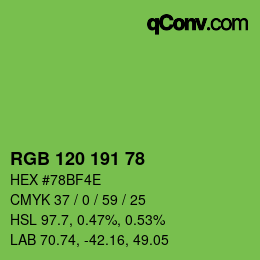 Color code: RGB 120 191 78 | qconv.com