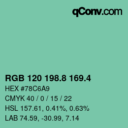 カラーコード: RGB 120 198.8 169.4 | qconv.com