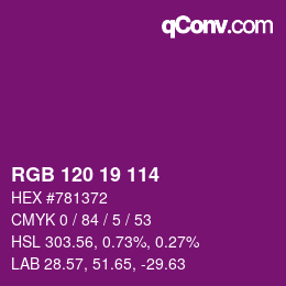 カラーコード: RGB 120 19 114 | qconv.com