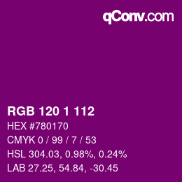 カラーコード: RGB 120 1 112 | qconv.com