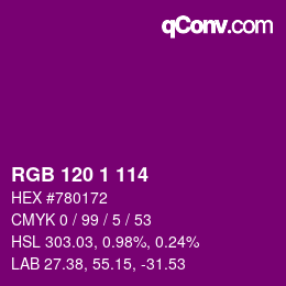 Color code: RGB 120 1 114 | qconv.com