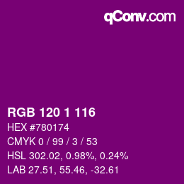 Color code: RGB 120 1 116 | qconv.com