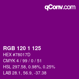 Color code: RGB 120 1 125 | qconv.com