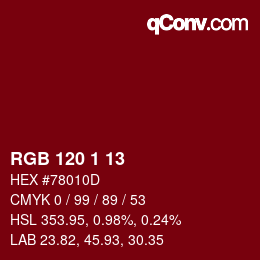 颜色代码: RGB 120 1 13 | qconv.com