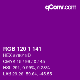 カラーコード: RGB 120 1 141 | qconv.com