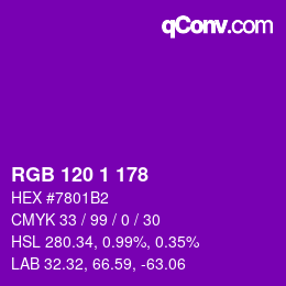 颜色代码: RGB 120 1 178 | qconv.com