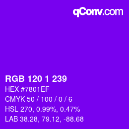 颜色代码: RGB 120 1 239 | qconv.com