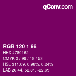 Color code: RGB 120 1 98 | qconv.com
