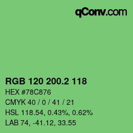 カラーコード: RGB 120 200.2 118 | qconv.com