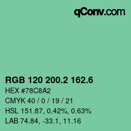カラーコード: RGB 120 200.2 162.6 | qconv.com