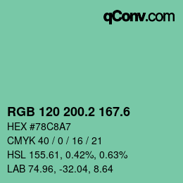 カラーコード: RGB 120 200.2 167.6 | qconv.com