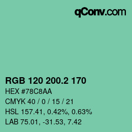 カラーコード: RGB 120 200.2 170 | qconv.com