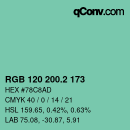 カラーコード: RGB 120 200.2 173 | qconv.com
