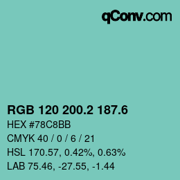 カラーコード: RGB 120 200.2 187.6 | qconv.com