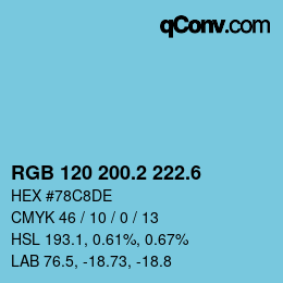 カラーコード: RGB 120 200.2 222.6 | qconv.com