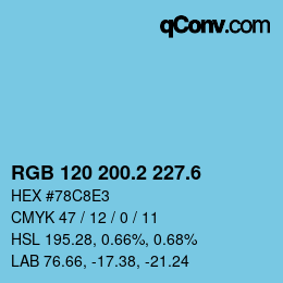 カラーコード: RGB 120 200.2 227.6 | qconv.com