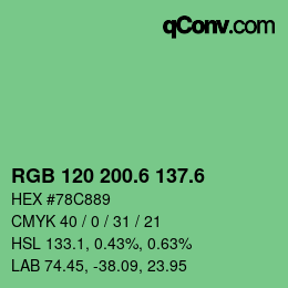 カラーコード: RGB 120 200.6 137.6 | qconv.com
