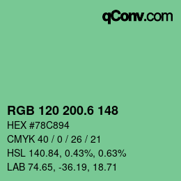 カラーコード: RGB 120 200.6 148 | qconv.com