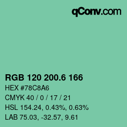 カラーコード: RGB 120 200.6 166 | qconv.com