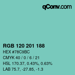 カラーコード: RGB 120 201 188 | qconv.com
