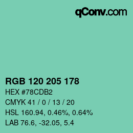 カラーコード: RGB 120 205 178 | qconv.com