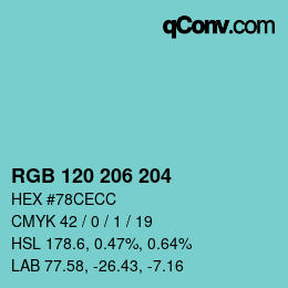 カラーコード: RGB 120 206 204 | qconv.com