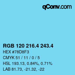 カラーコード: RGB 120 216.4 243.4 | qconv.com