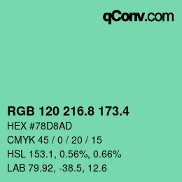 カラーコード: RGB 120 216.8 173.4 | qconv.com