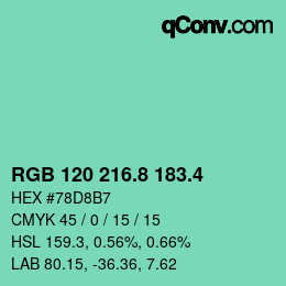 カラーコード: RGB 120 216.8 183.4 | qconv.com