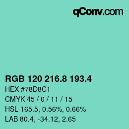 カラーコード: RGB 120 216.8 193.4 | qconv.com