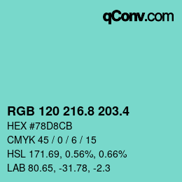 カラーコード: RGB 120 216.8 203.4 | qconv.com